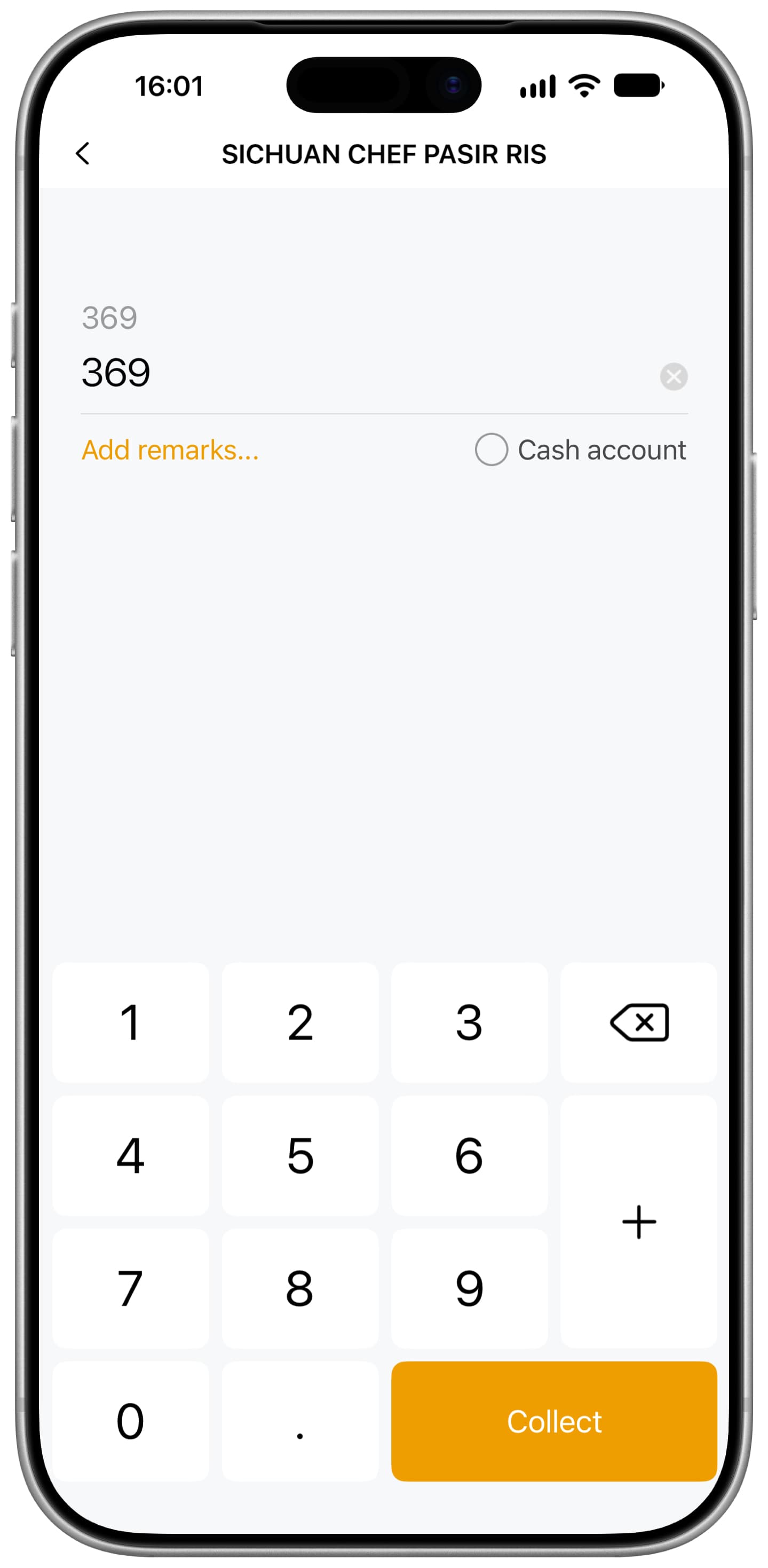 Original AiMT Horizon App payment collection screen example, shown in English